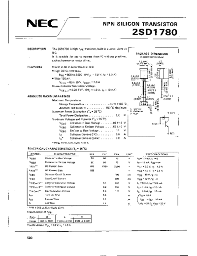 NEC 2sd1780  . Electronic Components Datasheets Active components Transistors NEC 2sd1780.pdf