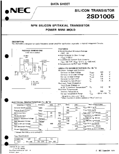 NEC 2sd1005  . Electronic Components Datasheets Active components Transistors NEC 2sd1005.pdf