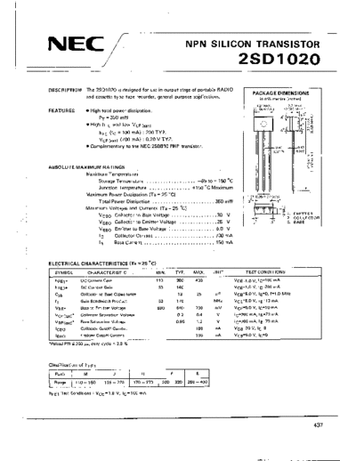 NEC 2sd1020  . Electronic Components Datasheets Active components Transistors NEC 2sd1020.pdf