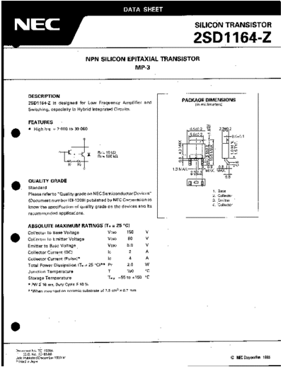NEC 2sd1164  . Electronic Components Datasheets Active components Transistors NEC 2sd1164.pdf