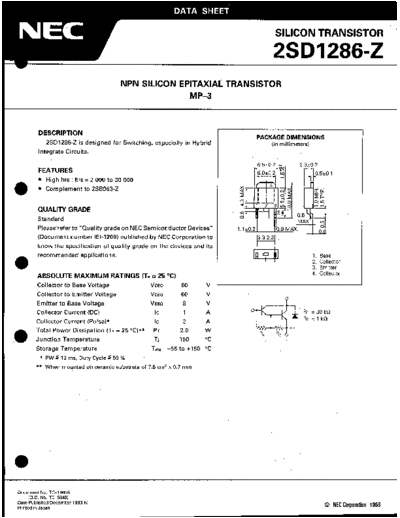 NEC 2sd1286  . Electronic Components Datasheets Active components Transistors NEC 2sd1286.pdf