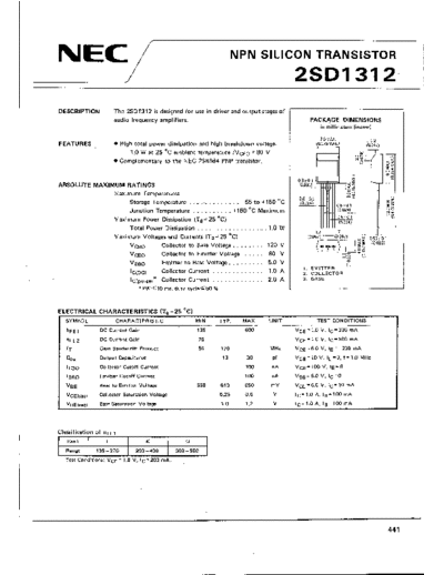 NEC 2sd1312  . Electronic Components Datasheets Active components Transistors NEC 2sd1312.pdf