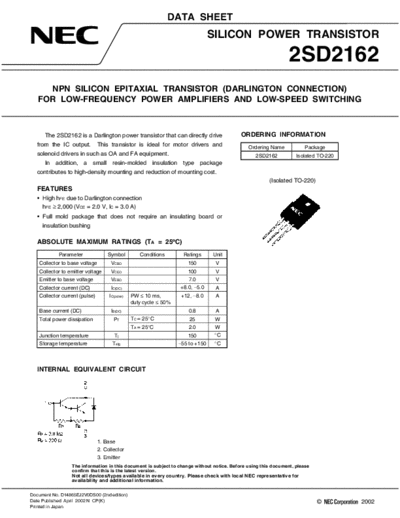 . Electronic Components Datasheets 2sd2162  . Electronic Components Datasheets Active components Transistors NEC 2sd2162.pdf