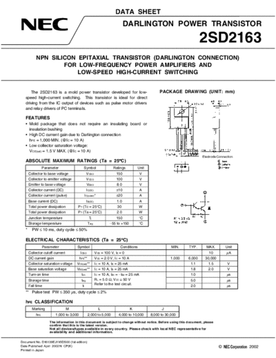 NEC 2sd2163  . Electronic Components Datasheets Active components Transistors NEC 2sd2163.pdf
