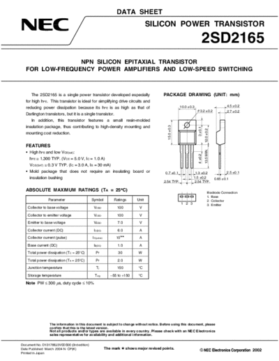 NEC 2sd2165  . Electronic Components Datasheets Active components Transistors NEC 2sd2165.pdf