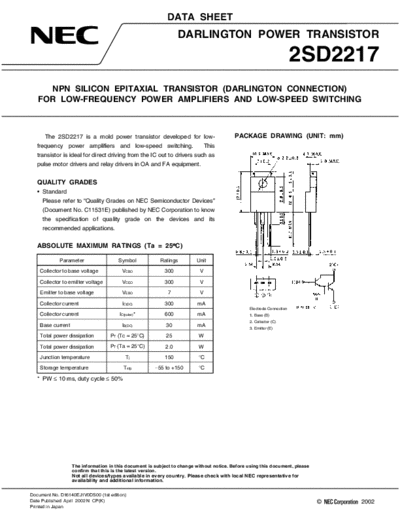 NEC 2sd2217  . Electronic Components Datasheets Active components Transistors NEC 2sd2217.pdf