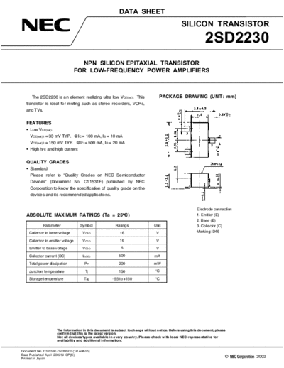 NEC 2sd2230  . Electronic Components Datasheets Active components Transistors NEC 2sd2230.pdf
