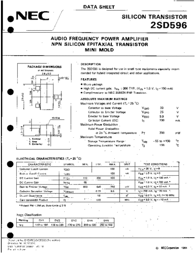NEC 2sd596  . Electronic Components Datasheets Active components Transistors NEC 2sd596.pdf