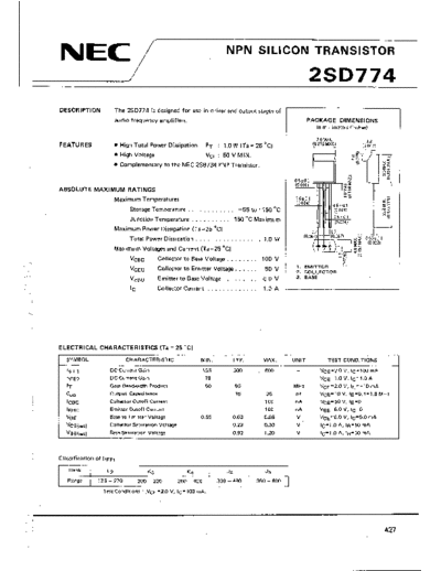 NEC 2sd774  . Electronic Components Datasheets Active components Transistors NEC 2sd774.pdf