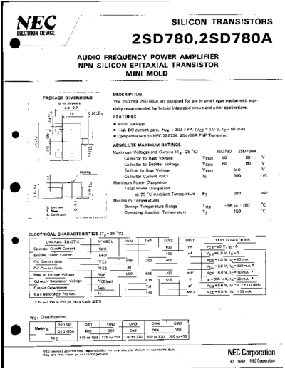 NEC 2sd780  . Electronic Components Datasheets Active components Transistors NEC 2sd780.pdf