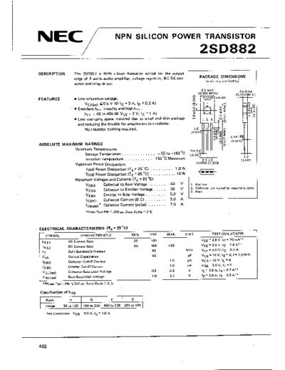 NEC 2sd882  . Electronic Components Datasheets Active components Transistors NEC 2sd882.pdf
