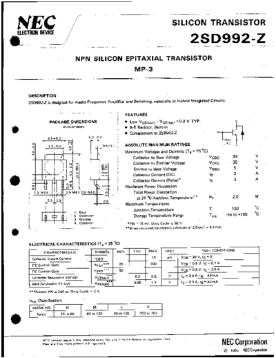 NEC 2sd992  . Electronic Components Datasheets Active components Transistors NEC 2sd992.pdf