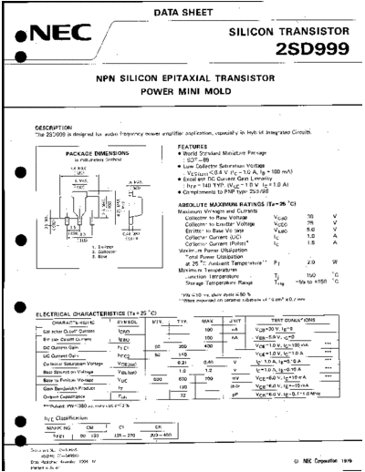 NEC 2sd999  . Electronic Components Datasheets Active components Transistors NEC 2sd999.pdf