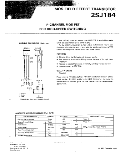 NEC 2sj184  . Electronic Components Datasheets Active components Transistors NEC 2sj184.pdf