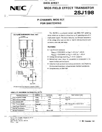 NEC 2sj198  . Electronic Components Datasheets Active components Transistors NEC 2sj198.pdf