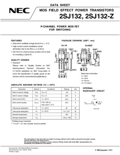 NEC 2sj132  . Electronic Components Datasheets Active components Transistors NEC 2sj132.pdf