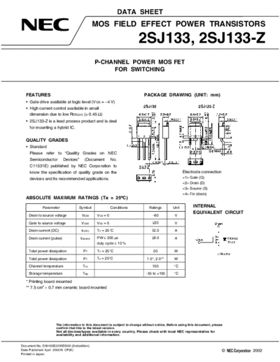 NEC 2sj133  . Electronic Components Datasheets Active components Transistors NEC 2sj133.pdf
