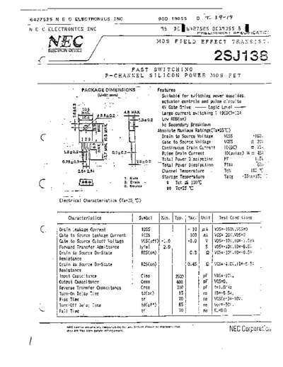 NEC 2sj138  . Electronic Components Datasheets Active components Transistors NEC 2sj138.pdf