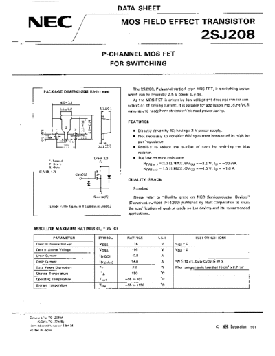 NEC 2sj208  . Electronic Components Datasheets Active components Transistors NEC 2sj208.pdf