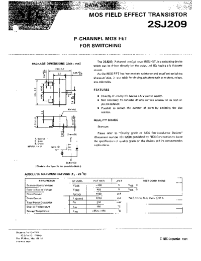 NEC 2sj209  . Electronic Components Datasheets Active components Transistors NEC 2sj209.pdf