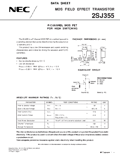 . Electronic Components Datasheets 2sj355-t1  . Electronic Components Datasheets Active components Transistors NEC 2sj355-t1.pdf