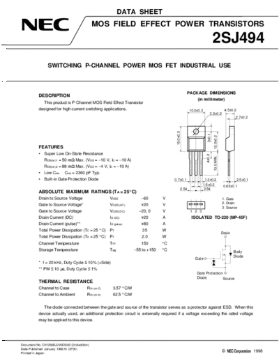NEC 2sj494  . Electronic Components Datasheets Active components Transistors NEC 2sj494.pdf