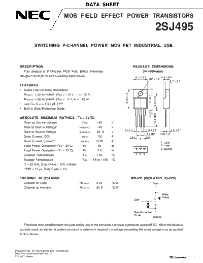 NEC 2sj495  . Electronic Components Datasheets Active components Transistors NEC 2sj495.pdf