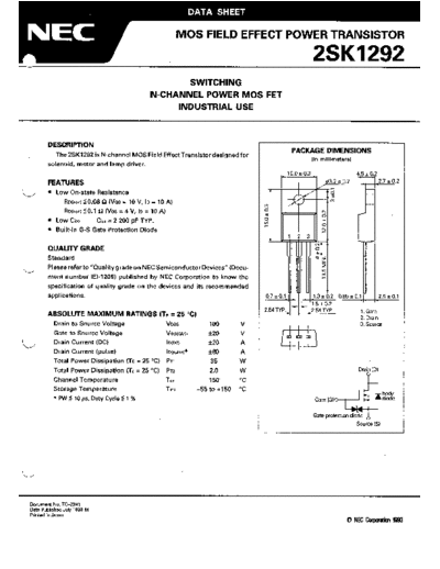NEC 2sk1292  . Electronic Components Datasheets Active components Transistors NEC 2sk1292.pdf