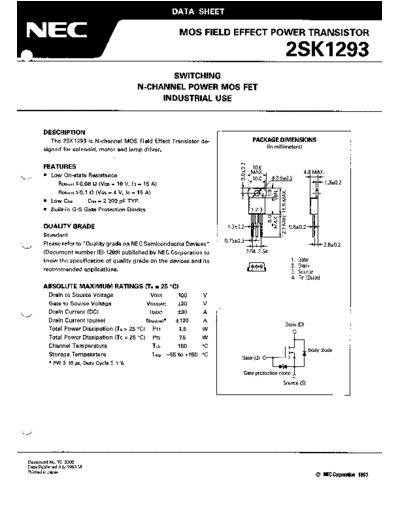 NEC 2sk1293  . Electronic Components Datasheets Active components Transistors NEC 2sk1293.pdf