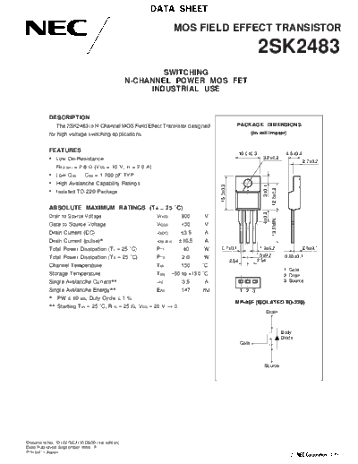. Electronic Components Datasheets 2sk2483  . Electronic Components Datasheets Active components Transistors NEC 2sk2483.pdf