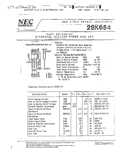 NEC 2sk654  . Electronic Components Datasheets Active components Transistors NEC 2sk654.pdf