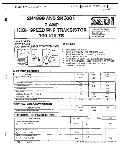 SSDI 2n4999 2n5001  . Electronic Components Datasheets Active components Transistors SSDI 2n4999_2n5001.pdf