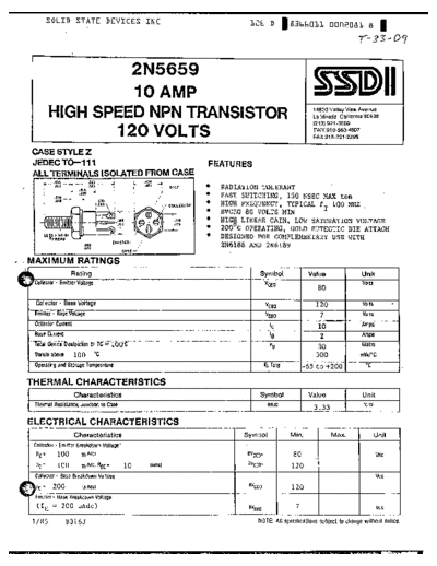 SSDI 2n5659  . Electronic Components Datasheets Active components Transistors SSDI 2n5659.pdf