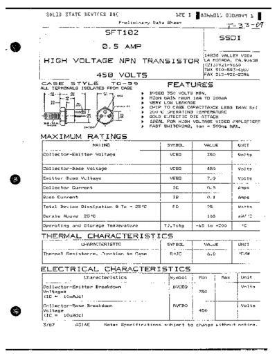 SSDI sft102  . Electronic Components Datasheets Active components Transistors SSDI sft102.pdf