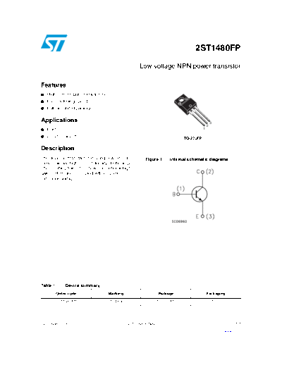 ST 2st1480fp  . Electronic Components Datasheets Active components Transistors ST 2st1480fp.pdf