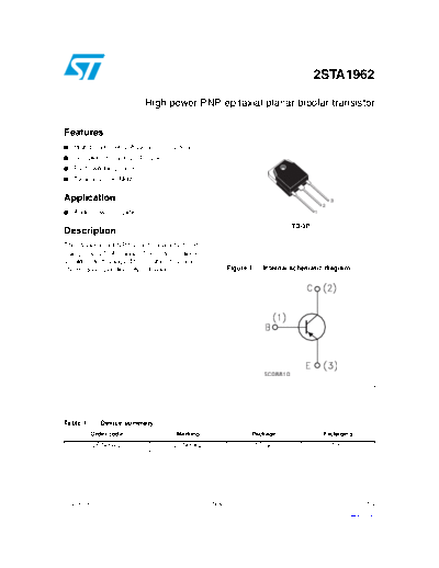 ST 2sta1962  . Electronic Components Datasheets Active components Transistors ST 2sta1962.pdf