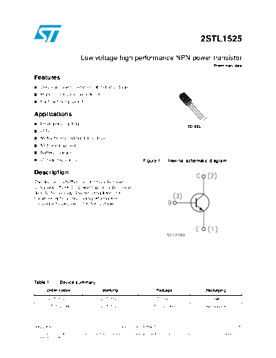 ST 2stl1525  . Electronic Components Datasheets Active components Transistors ST 2stl1525.pdf