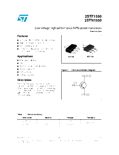 . Electronic Components Datasheets 2stn1550 2stf1550  . Electronic Components Datasheets Active components Transistors ST 2stn1550_2stf1550.pdf