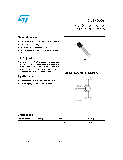 ST 2stx2220  . Electronic Components Datasheets Active components Transistors ST 2stx2220.pdf