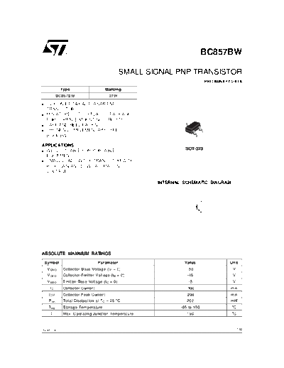 ST bc857bw  . Electronic Components Datasheets Active components Transistors ST bc857bw.pdf