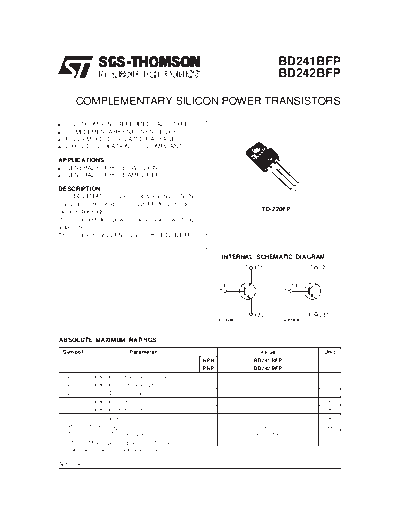 ST bd241bfp bd242bfp  . Electronic Components Datasheets Active components Transistors ST bd241bfp_bd242bfp.pdf