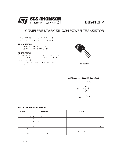 ST bd241cfp  . Electronic Components Datasheets Active components Transistors ST bd241cfp.pdf