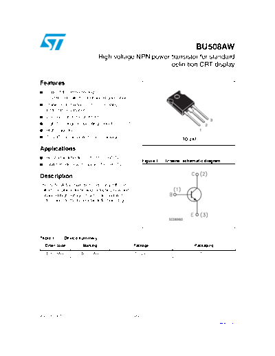 ST bu508aw  . Electronic Components Datasheets Active components Transistors ST bu508aw.pdf