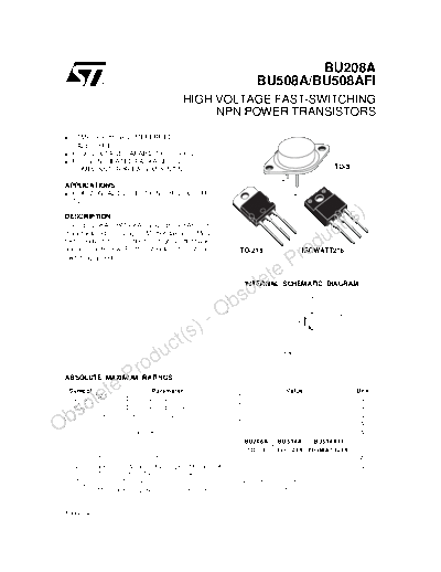 . Electronic Components Datasheets bu208a bu508a bu508afi  . Electronic Components Datasheets Active components Transistors ST bu208a_bu508a_bu508afi.pdf