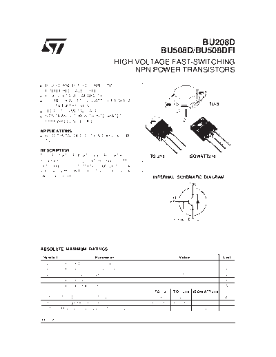 ST bu208d bu508d bu508dfi  . Electronic Components Datasheets Active components Transistors ST bu208d_bu508d_bu508dfi.pdf