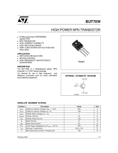 ST but70w  . Electronic Components Datasheets Active components Transistors ST but70w.pdf