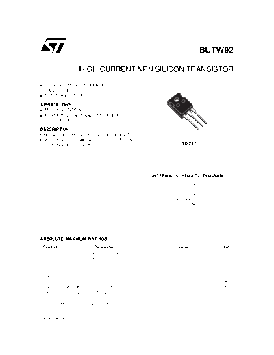 ST butw92  . Electronic Components Datasheets Active components Transistors ST butw92.pdf