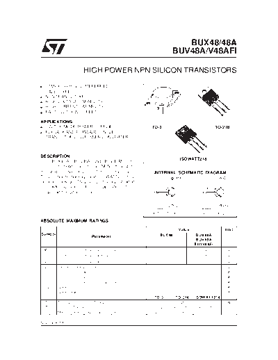 ST bux-buv48-  . Electronic Components Datasheets Active components Transistors ST bux-buv48-.pdf