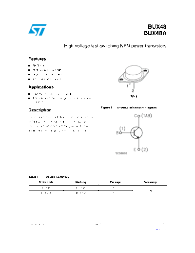 ST bux48 a  . Electronic Components Datasheets Active components Transistors ST bux48_a.pdf