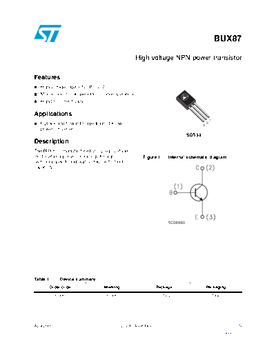 . Electronic Components Datasheets bux87  . Electronic Components Datasheets Active components Transistors ST bux87.pdf